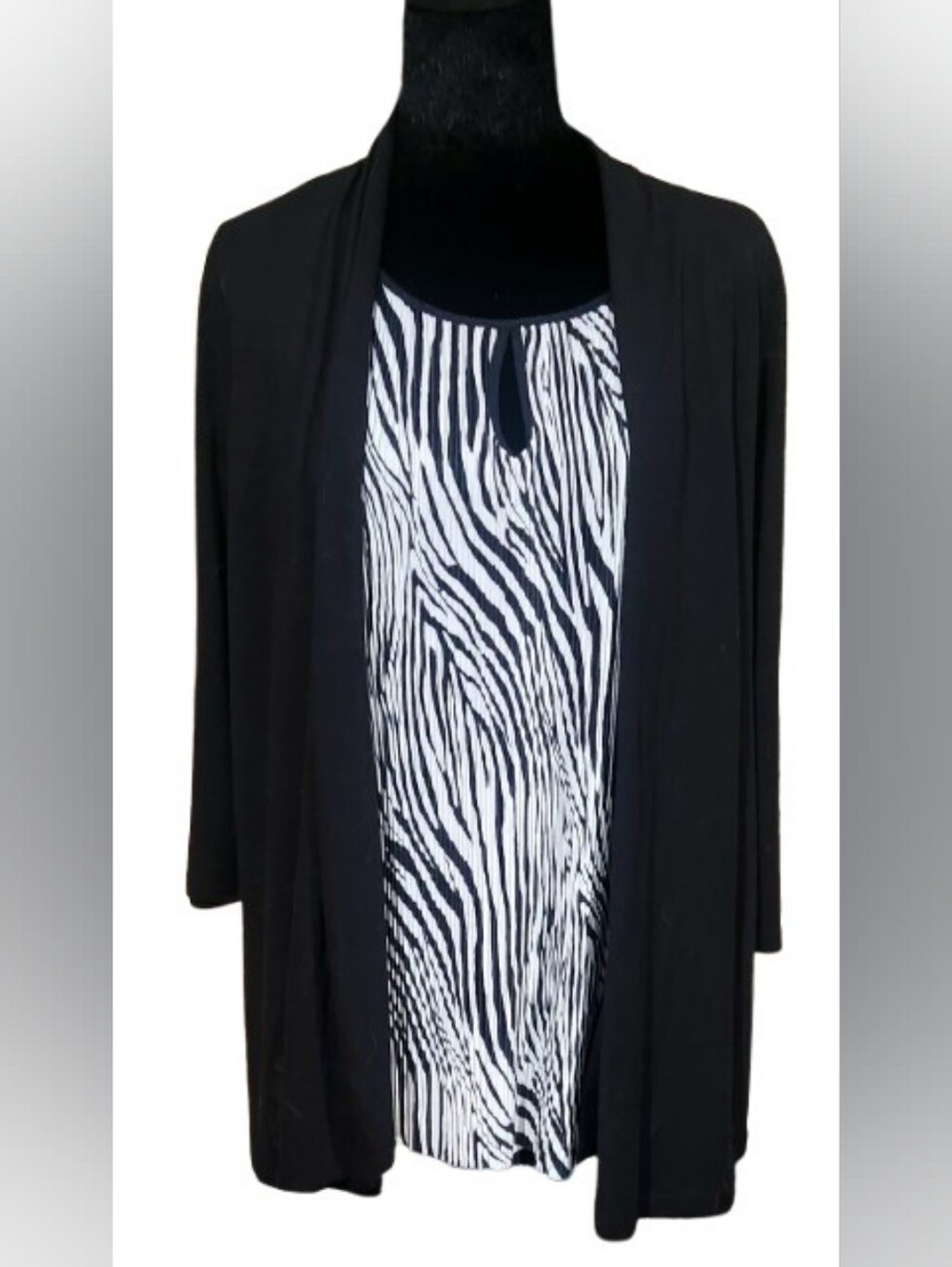 White Stag Womens Layered Blouse Zebra Print 3/4 Sleeves Size M (8-10)